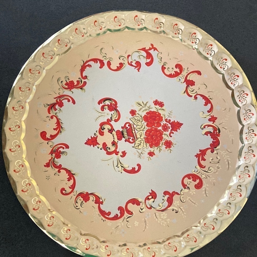 REDUCED PRICE Art Deco Metal Serving Tray Baret Ware Retro Gold/Red/Cream colour